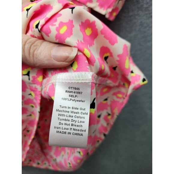 Floral Pink Puff Sleeve Blouse L TCEC 100% Polyester Womens Top - Picture 4 of 6